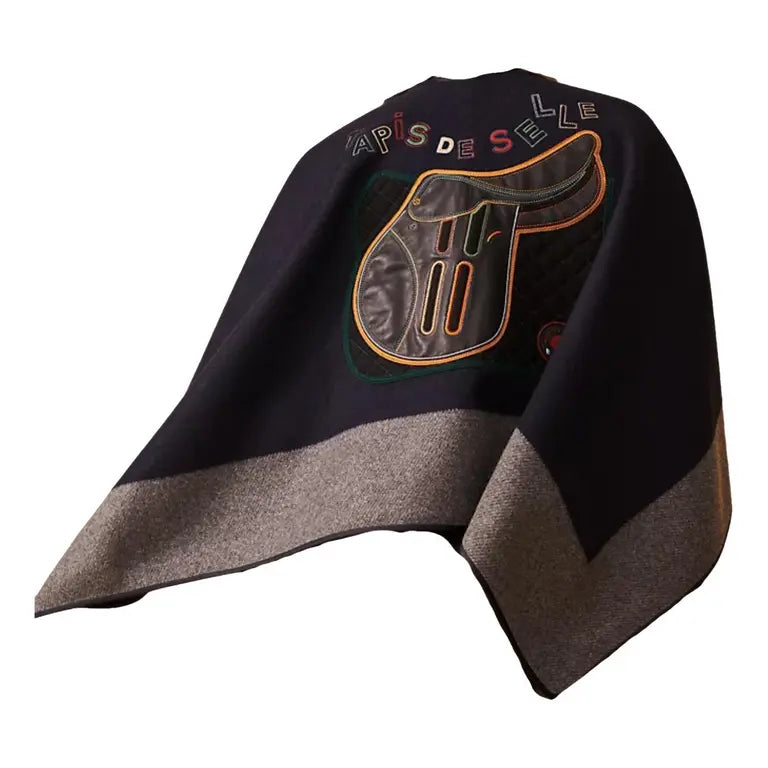 Hermès College Poncho - Marine/Anthracite