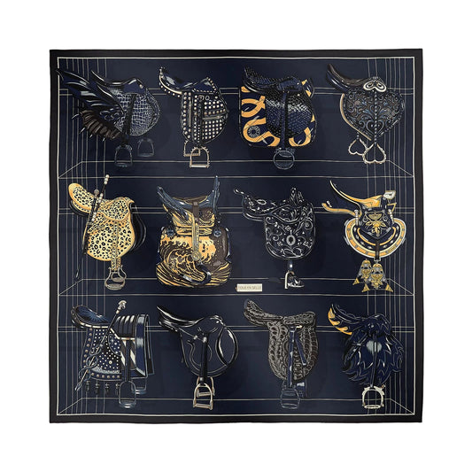 Hermès Tous en Selle embroidered scarf 90